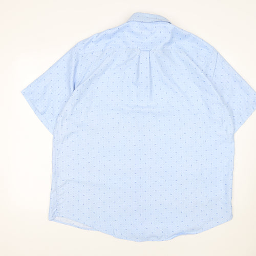 J&J Men’s Light Blue 2XL Short Sleeve Button-Up Cotton Blend Shirt