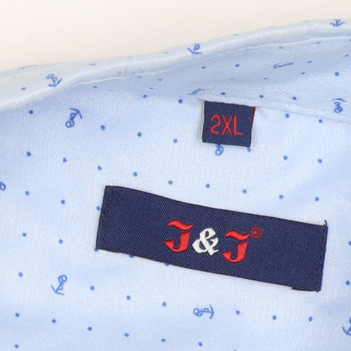 J&J Men’s Light Blue 2XL Short Sleeve Button-Up Cotton Blend Shirt