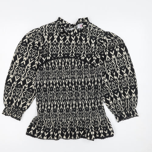 Savida Women's Black Geometric Ruffle Tunic Blouse Size 12