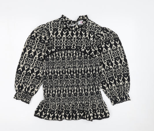 Savida Women's Black Geometric Ruffle Tunic Blouse Size 12