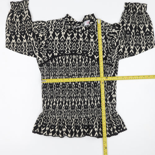 Savida Women's Black Geometric Ruffle Tunic Blouse Size 12