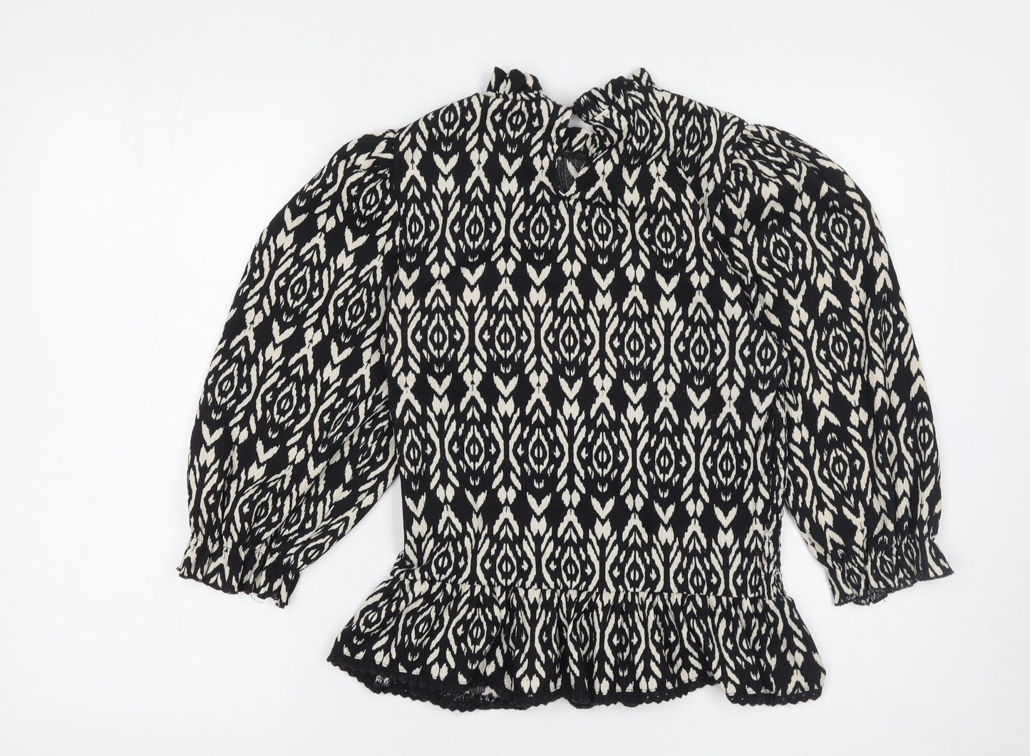 Savida Women's Black Geometric Ruffle Tunic Blouse Size 12