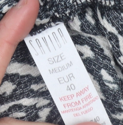 Savida Women's Black Geometric Ruffle Tunic Blouse Size 12