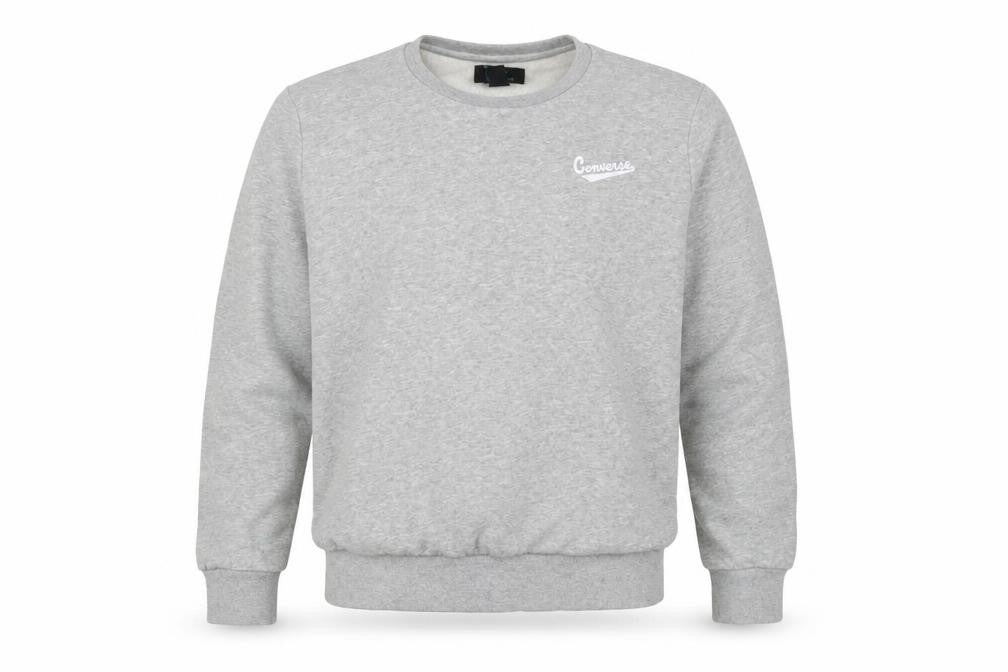 Front view of Converse Men's Grey Crew Neck Pullover Sweatshirt, size M