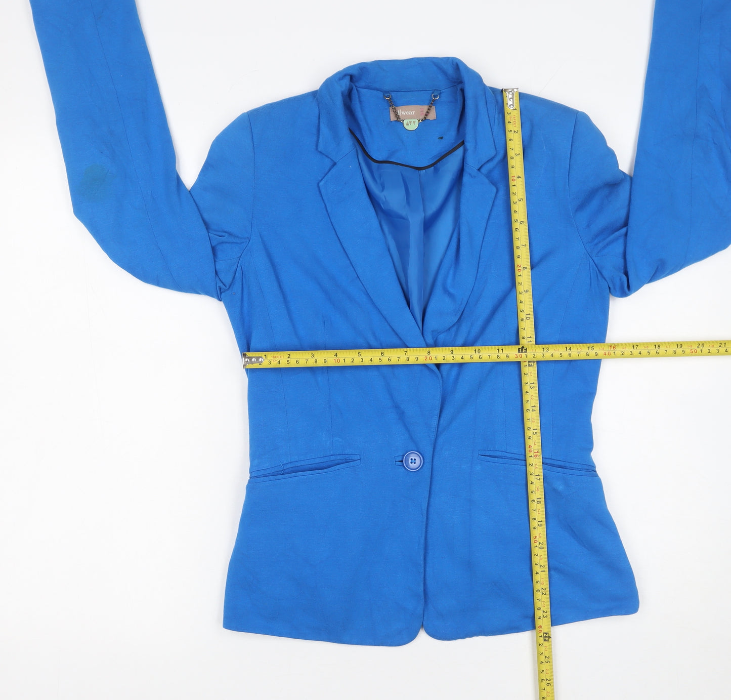 Awear Women Blue Size 10 Tailored One-Button Blazer Jacket