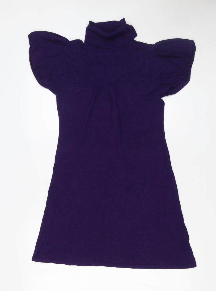 Warehouse Women’s Purple Roll Neck Knit Short Dress Size 10