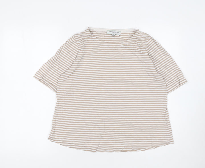 Carolyn Donnelly Women’s Beige Striped Cotton Short Sleeve T-Shirt M