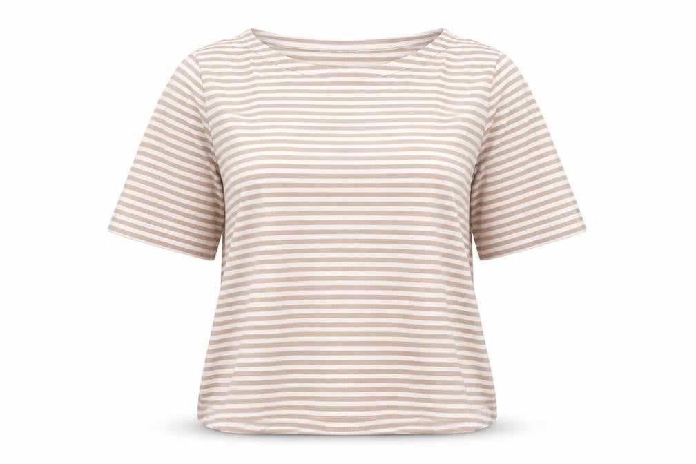 Carolyn Donnelly Women’s Beige Striped Cotton Short Sleeve T-Shirt M