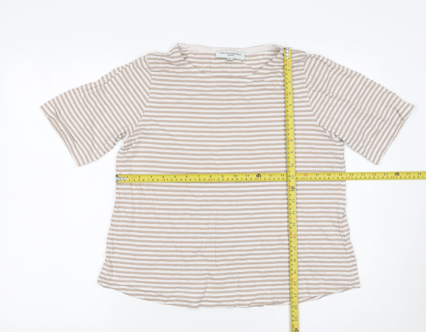Carolyn Donnelly Women’s Beige Striped Cotton Short Sleeve T-Shirt M