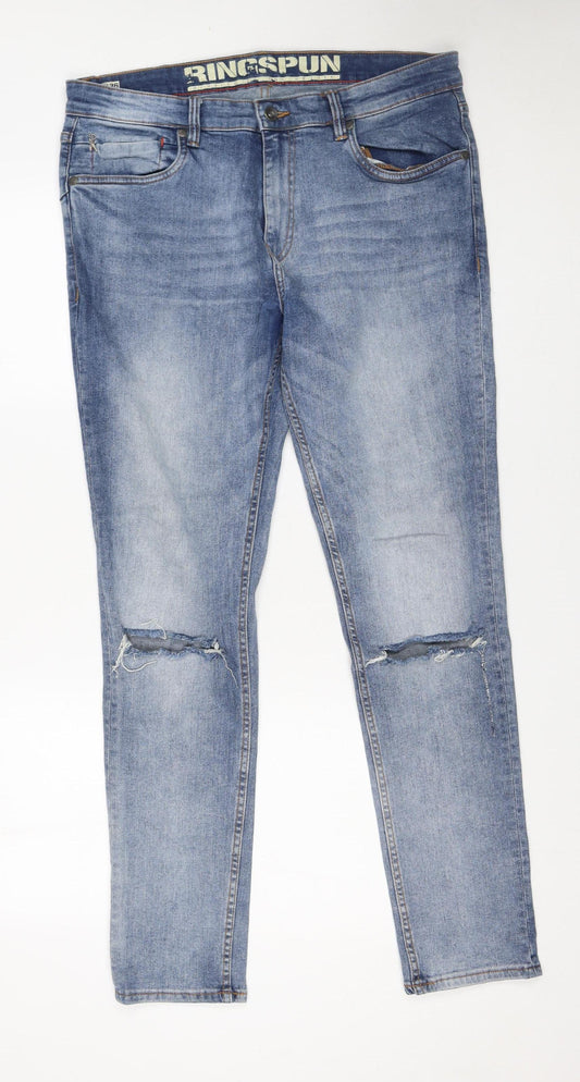 Ringspun Men's Blue Skinny Distressed Stretch Denim Jeans W36 L32