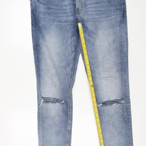 Ringspun Men's Blue Skinny Distressed Stretch Denim Jeans W36 L32