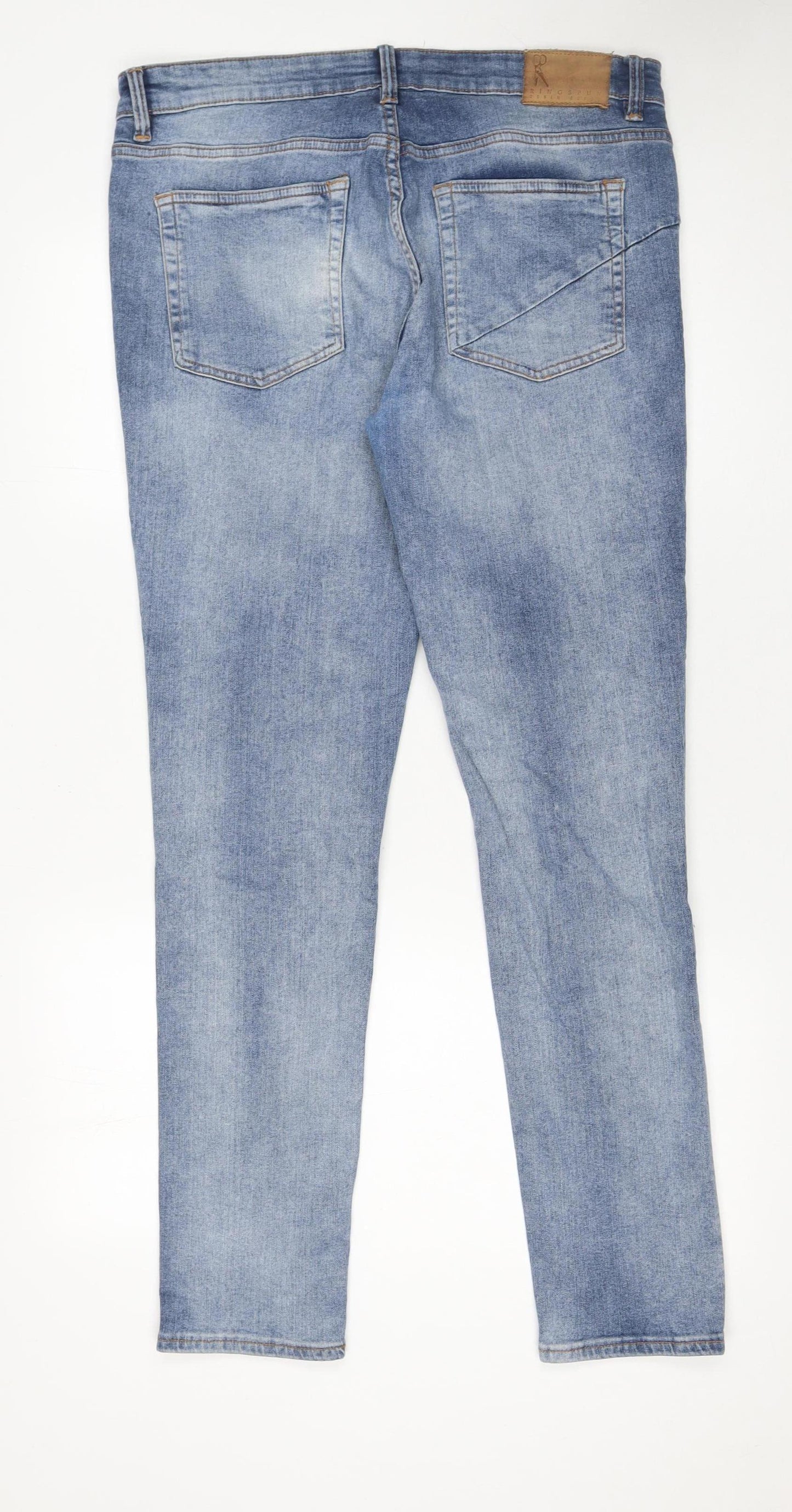 Ringspun Men's Blue Skinny Distressed Stretch Denim Jeans W36 L32