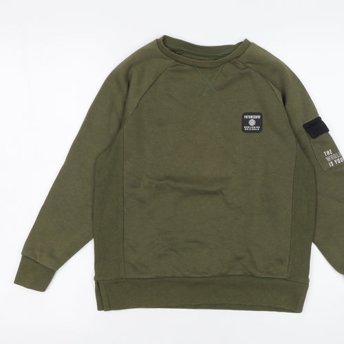 Primark Boys Green Pullover Sweatshirt 9-10 Years Crew Neck Graphic Print