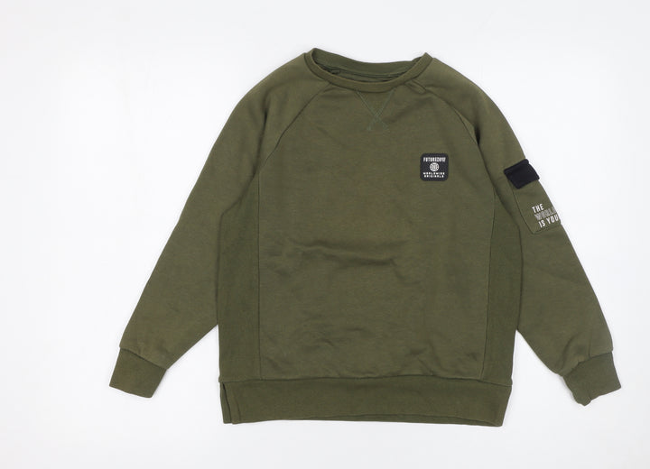 Primark Boys Green Pullover Sweatshirt 9-10 Years Crew Neck Graphic Print
