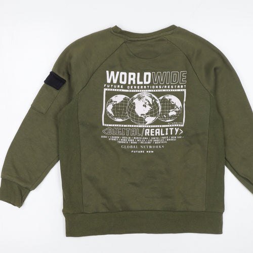 Primark Boys Green Pullover Sweatshirt 9-10 Years Crew Neck Graphic Print