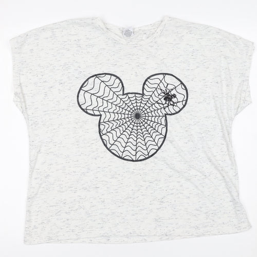 Disney Women White Mickey Mouse Web Print Relaxed T-Shirt Size 20