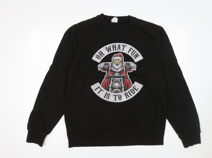 AWDis Men's Black Santa Biker Christmas Sweatshirt M