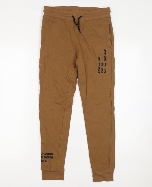 Destination Boys Brown 12 Years Jogger Trousers 100% Cotton Fleece Pants
