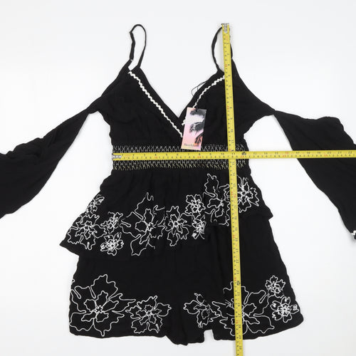 River Island Women's Black Embroidered Playsuit Size M Viscose Lace Trim