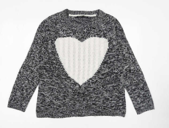 Heart & Soul Women's Black White Heart Knit Jumper Size 12