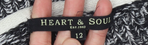 Heart & Soul Women's Black White Heart Knit Jumper Size 12