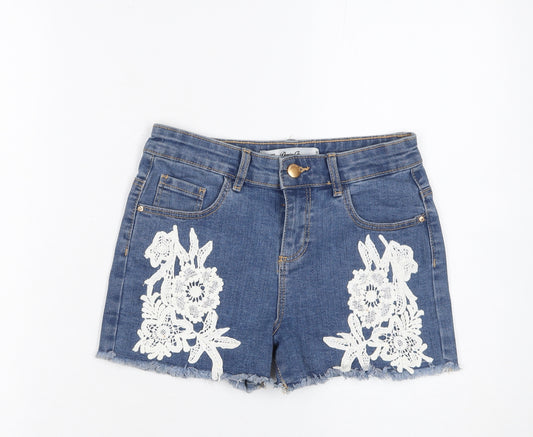 Denim Co Girls Blue Floral Lace Cut-Off Denim Shorts 10-11 Years