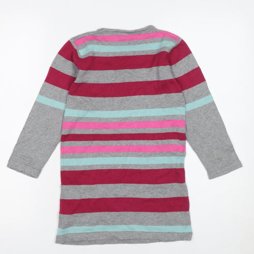 Young Dimension Girls Grey Striped Long Sleeve Cotton Sweater Dress 7-8 Years
