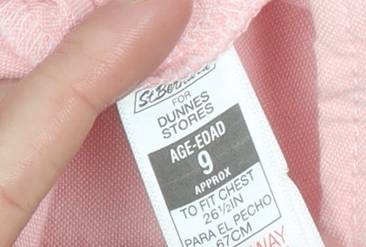 St. Bernard for Dunnes Boys Pink Cotton Short Sleeve Button-Up Shirt 9 Years