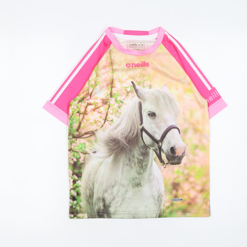 O'Neills Girls Pink Horse Print T-Shirt 9-10 Years Lightweight Activewear Top