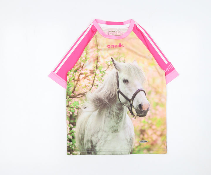 O'Neills Girls Pink Horse Print T-Shirt 9-10 Years Lightweight Activewear Top