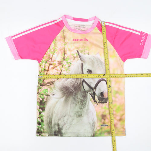 O'Neills Girls Pink Horse Print T-Shirt 9-10 Years Lightweight Activewear Top