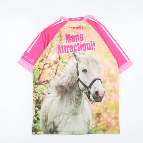 O'Neills Girls Pink Horse Print T-Shirt 9-10 Years Lightweight Activewear Top