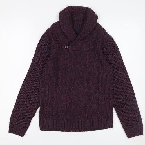 St. Bernard for Dunnes Stores Boys Burgundy Cable-Knit Shawl Collar Jumper Age 10-11