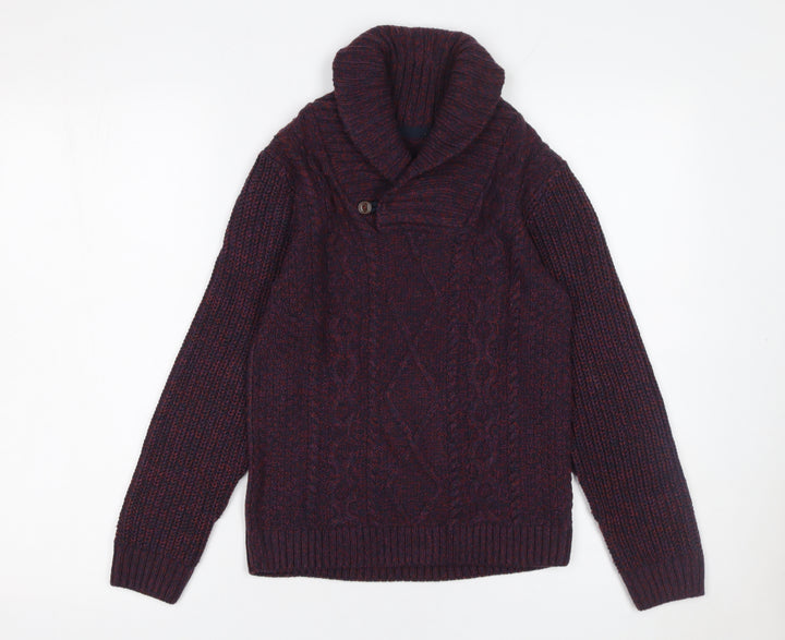St. Bernard for Dunnes Stores Boys Burgundy Cable-Knit Shawl Collar Jumper Age 10-11