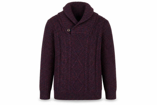 St. Bernard for Dunnes Stores Boys Burgundy Cable-Knit Shawl Collar Jumper Age 10-11