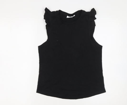 Vila Womens Black Cotton Ruffle Sleeve Tank Top Size 12