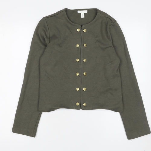 H&M Womens Khaki Green Cardigan Button Front Long Sleeve Size S