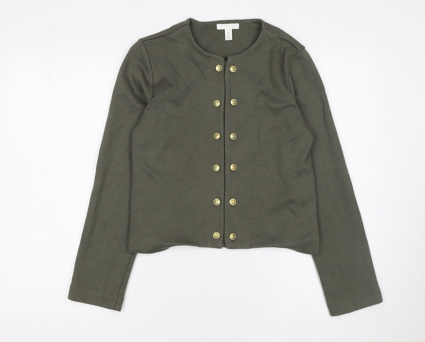 H&M Womens Khaki Green Cardigan Button Front Long Sleeve Size S