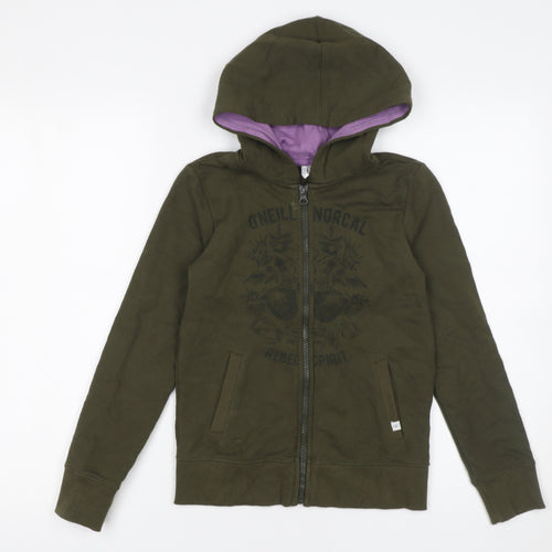 O'Neill Boys Green Full Zip Hoodie 10 Years Cotton Jersey Casual