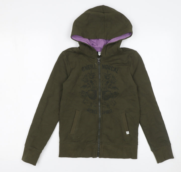 O'Neill Boys Green Full Zip Hoodie 10 Years Cotton Jersey Casual