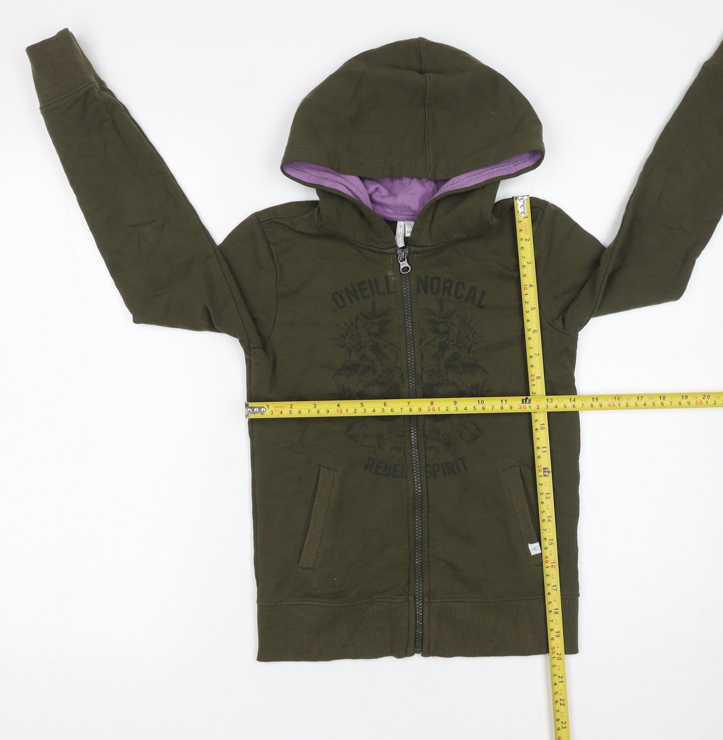 O'Neill Boys Green Full Zip Hoodie 10 Years Cotton Jersey Casual