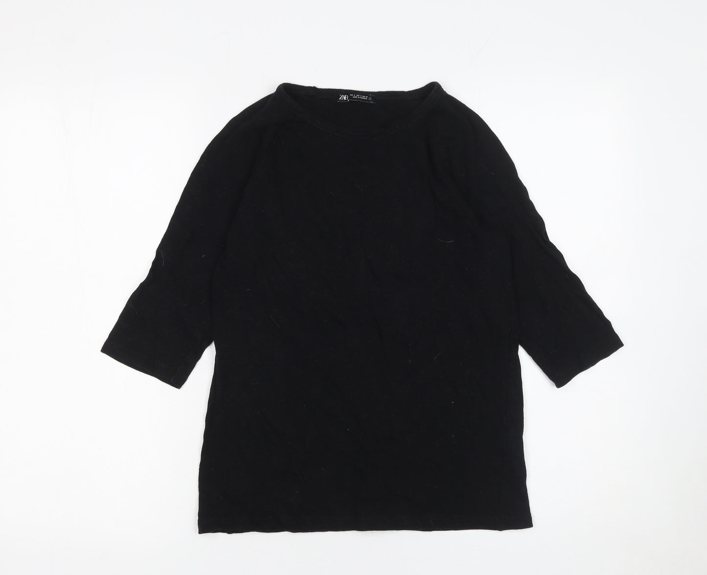 Zara Women Black 3/4 Sleeve Basic Cotton T-Shirt Size S