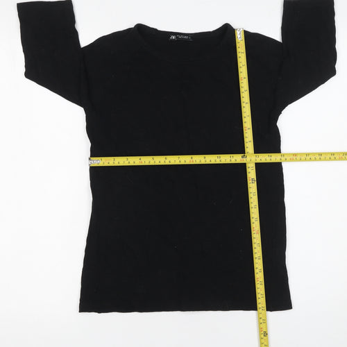 Zara Women Black 3/4 Sleeve Basic Cotton T-Shirt Size S