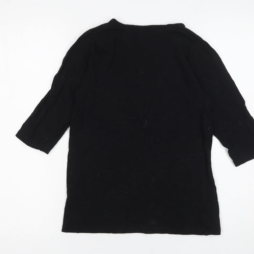 Zara Women Black 3/4 Sleeve Basic Cotton T-Shirt Size S