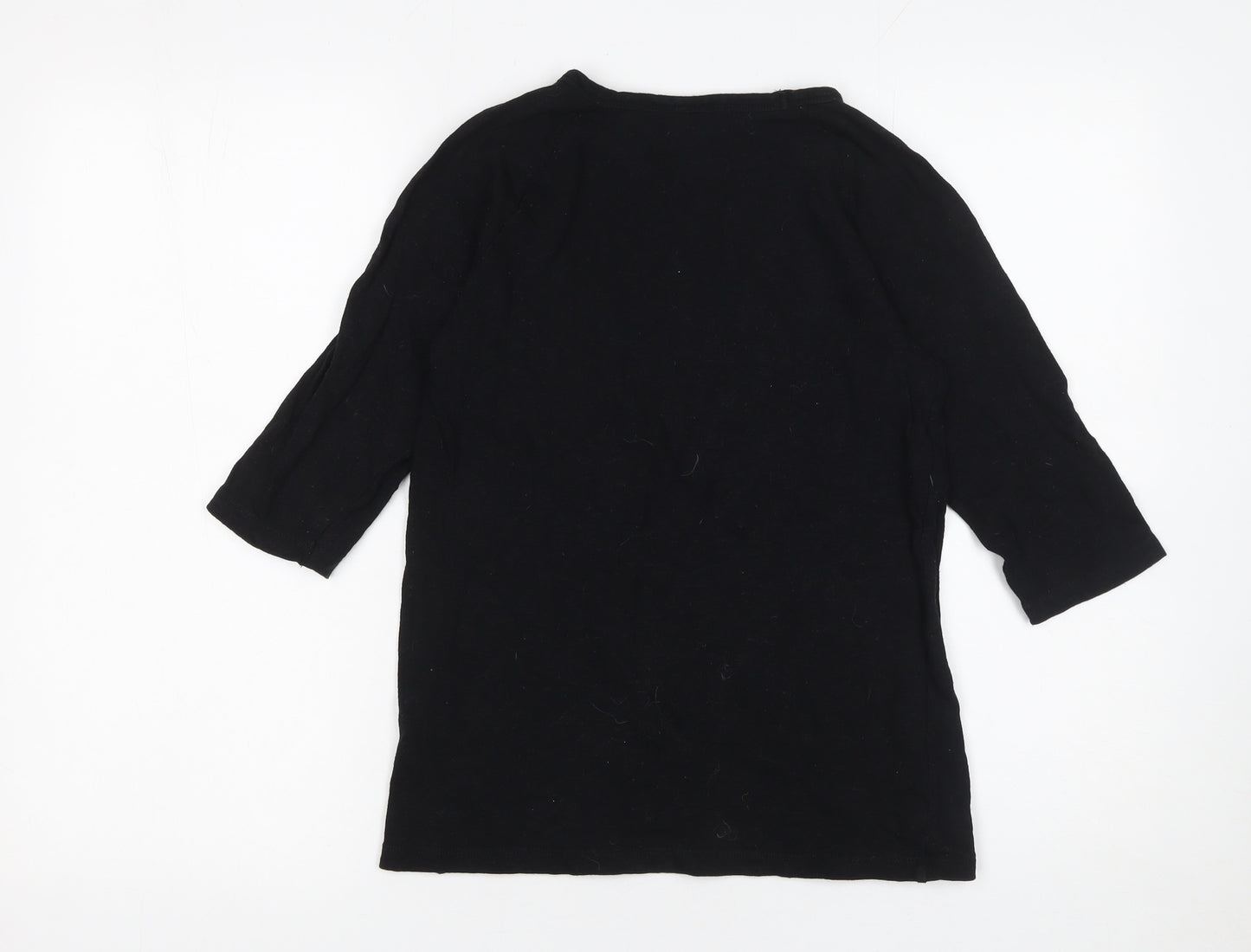 Zara Women Black 3/4 Sleeve Basic Cotton T-Shirt Size S
