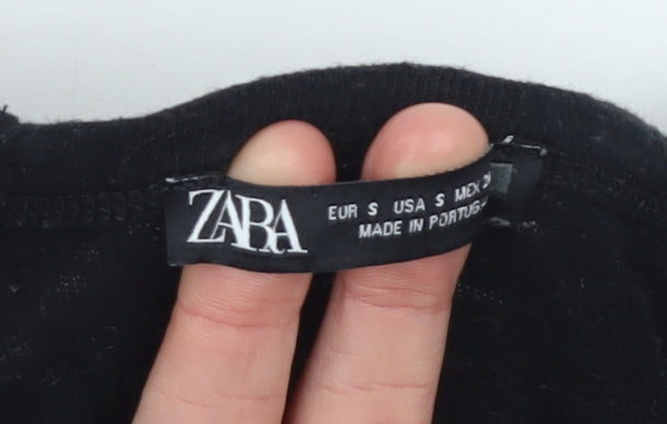 Zara Women Black 3/4 Sleeve Basic Cotton T-Shirt Size S