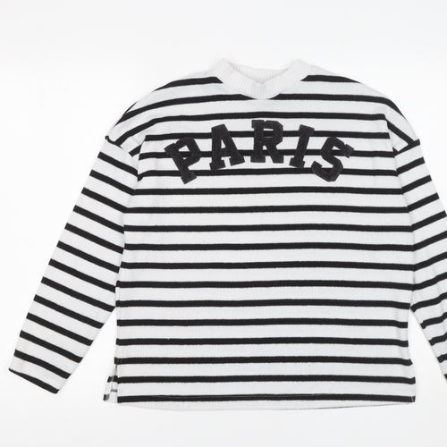 F&F Women’s Black White Striped Paris Jumper Size S Long Sleeve