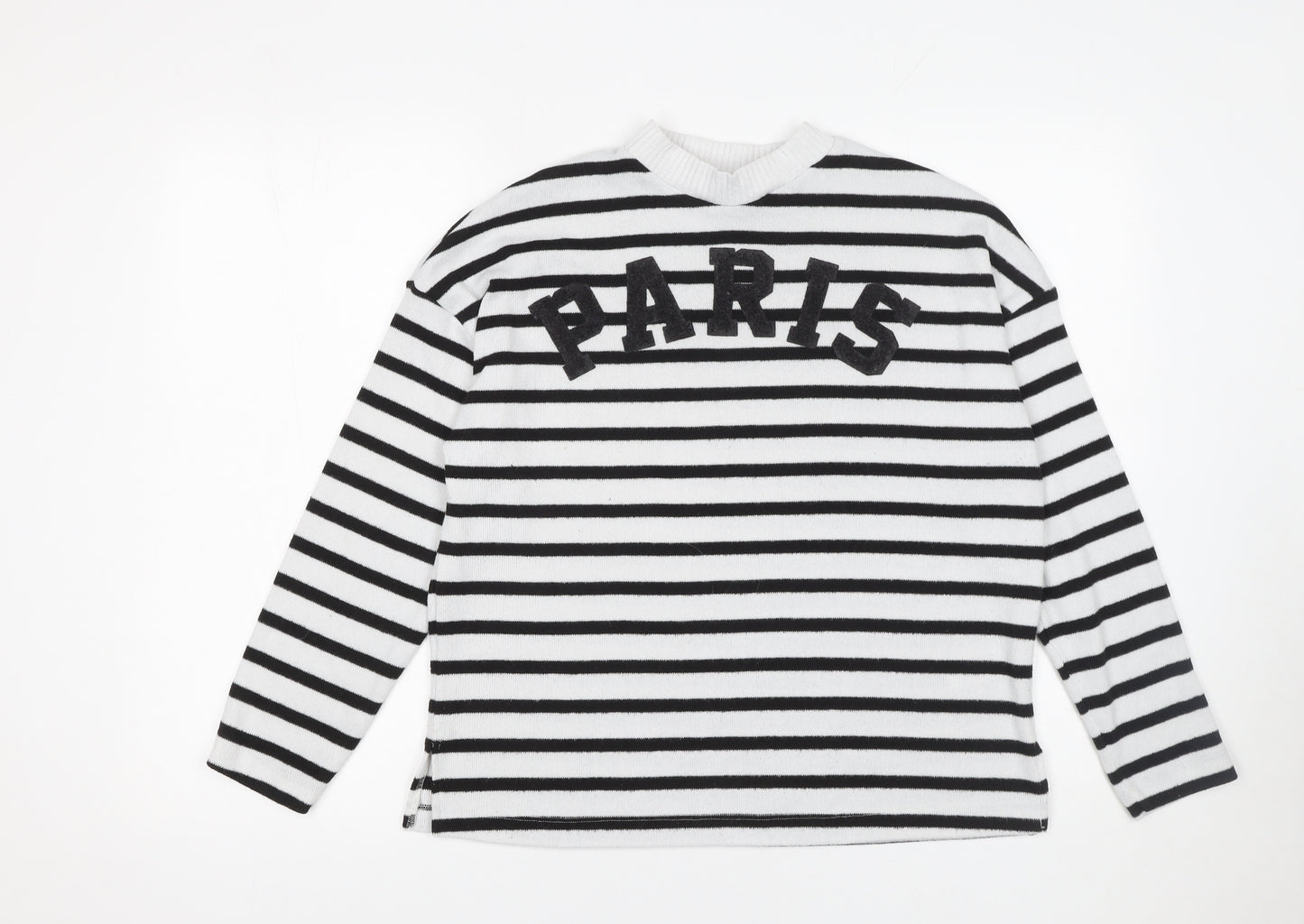 F&F Women’s Black White Striped Paris Jumper Size S Long Sleeve