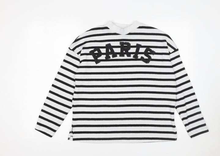 F&F Women’s Black White Striped Paris Jumper Size S Long Sleeve