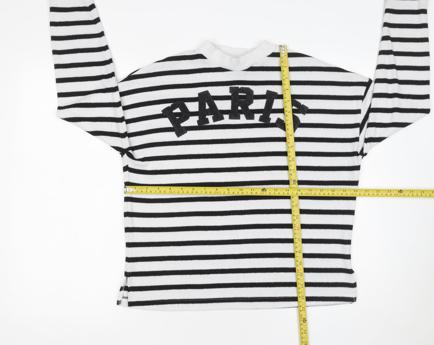 F&F Women’s Black White Striped Paris Jumper Size S Long Sleeve